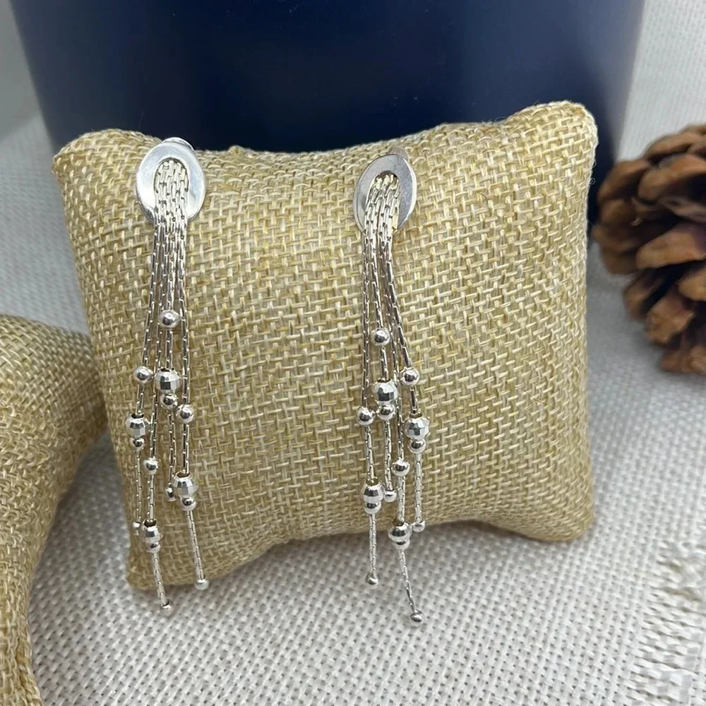 ATI Thailand Vintage 925 Sterling Silver Beaded Feather Tassel Earrings - Picture 2 of 9